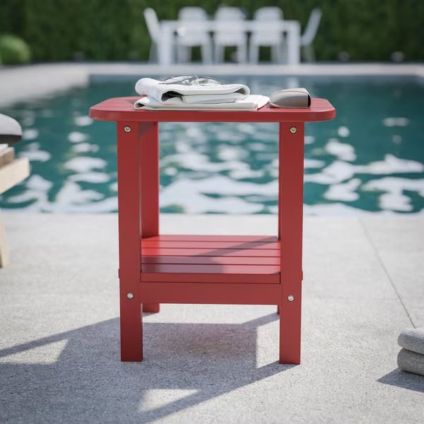 Red 2 Tier Adirondack Style Patio Side Table, Flash Furniture, Mfr#: LE-HMP-1035-1517H-RD-GG